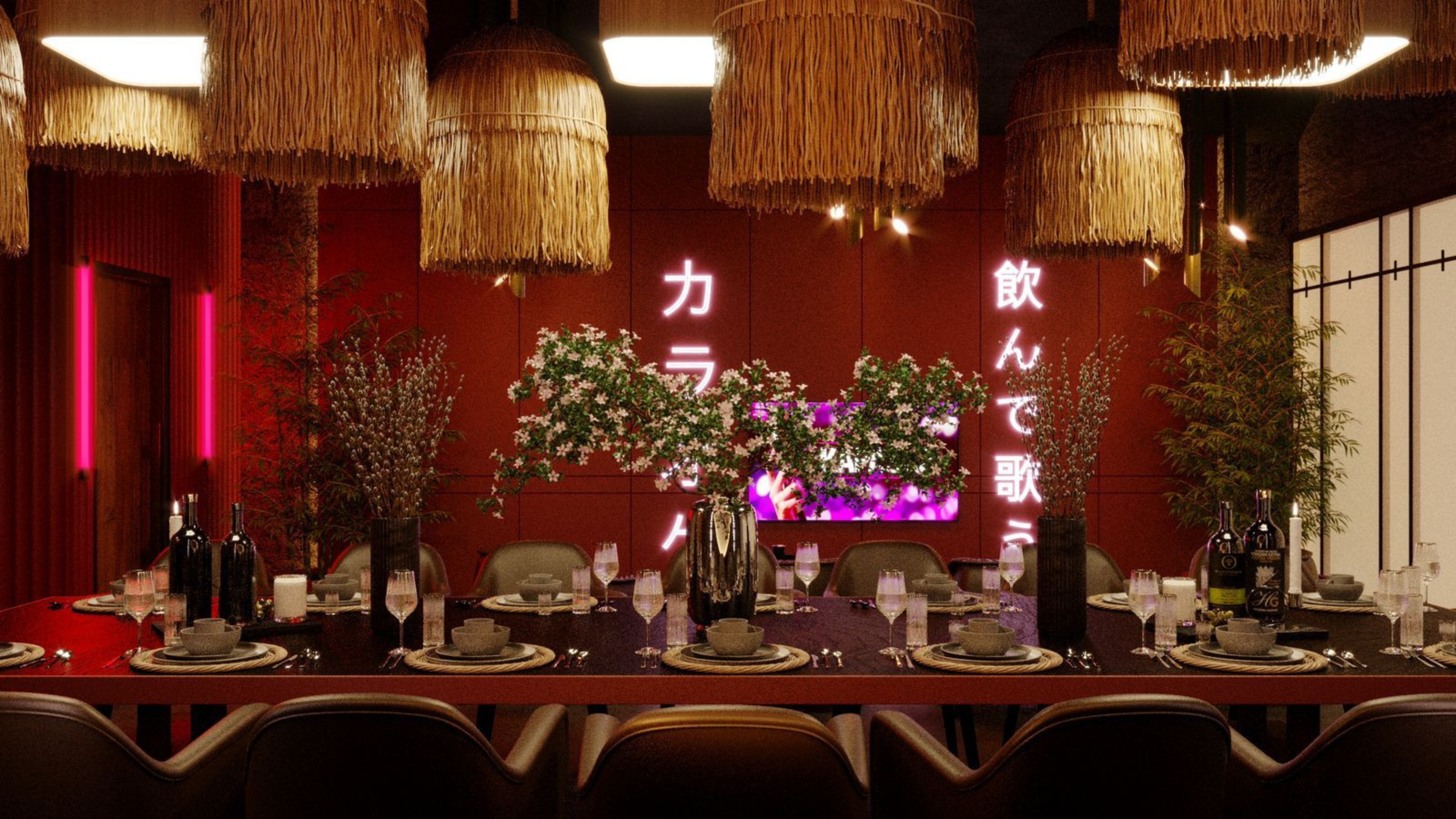 Izakaya — неоновый интерьер, японский стиль
